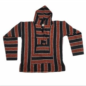 Vtg 90’s ARTISANIA Knit Poncho Hippy Festival Hoodie Drug Rug Baja Surf Mexico